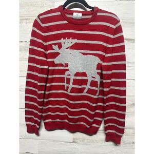 Class Club Sweater Boys 18-20 Red Striped Moose Elbow Patches EUC